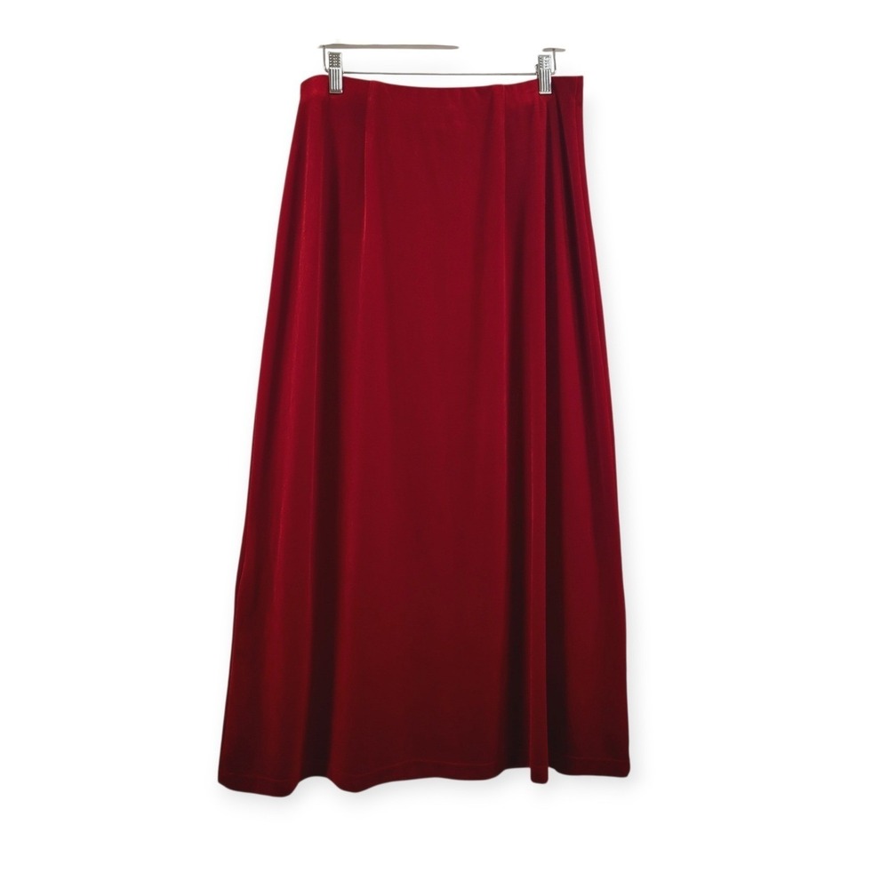 Jaclyn Smith Womens L Velvet Maxi Skirt Red Christmas Holiday Old Money Modest - Picture 7 of 8